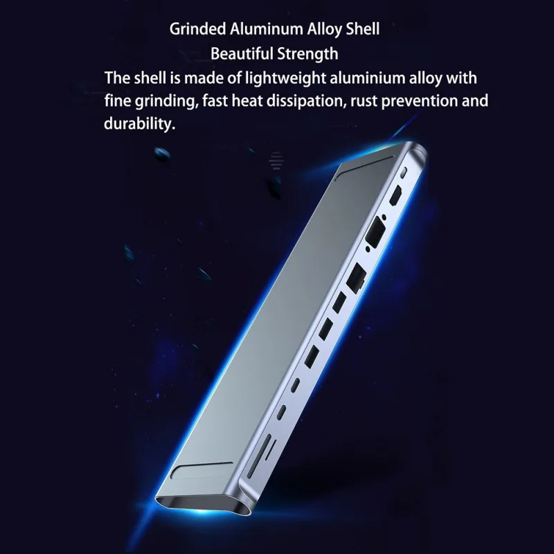 12 в 1 Тип C концентратор для MacBook Pro 60 Вт 20В/3A USB3.0 адаптер HDMI VGA RJ45 3,5 мм для ТВ/проектор/Динамик устройство для считывания карт памяти Micro SD