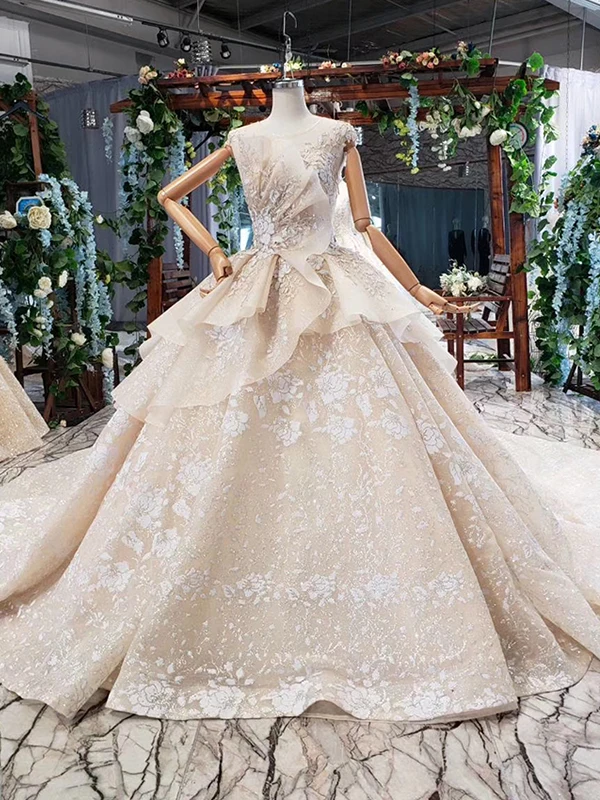 HTL761 роскошное бальное платье свадебное платье с круглым вырезом, расшитые с аппликацией, с открытой спиной, с рукавом-крылышком, Специальное свадебное платье Элегантное vestido longo - Цвет: as picture