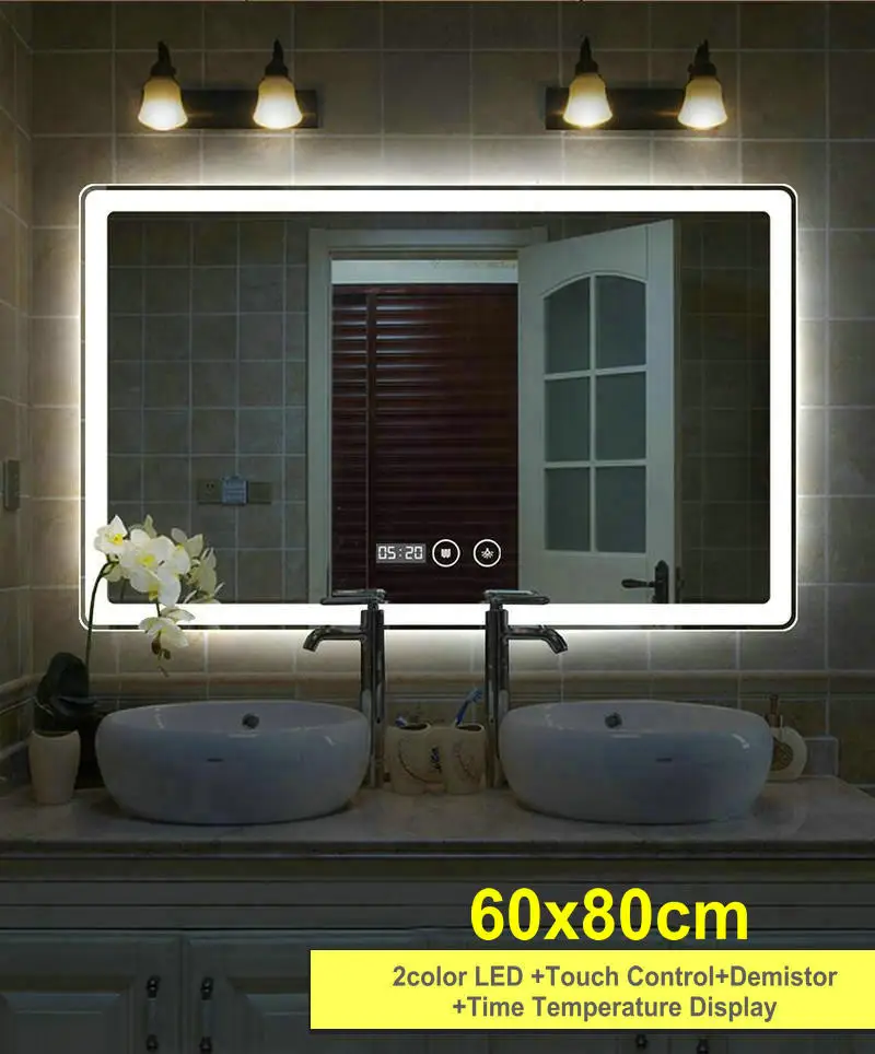 60x80 см, 50x70 см Смарт Bluetooth обдува прямоугольный Ванная комната зеркала высокое качество закуска два Цвет светодиодный Ванная комната зеркала - Цвет: 60x80
