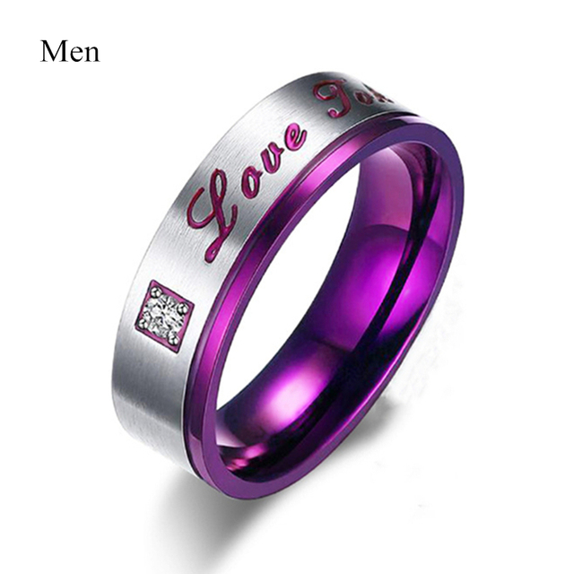 Rings - Men's Stainless Steel Crystal Ring & Women's Heart Natural Purple Crystal Ring Bridal Wedding Engagement Ring Set