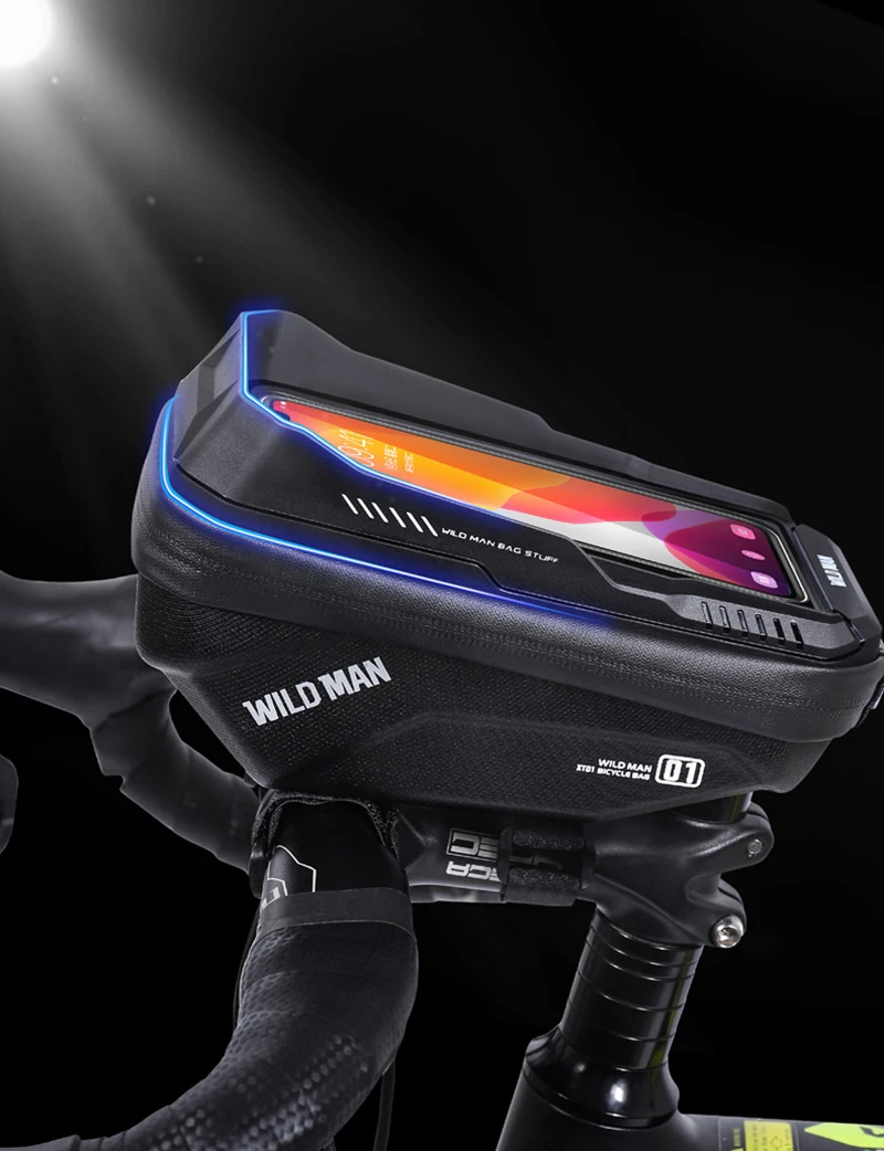 WILD MAN Rainproof Bicycle Bag Hard Shell Bike Front Bag Touch Screen Cycling Bag 6.7 Inch Phone Case Bag Bicycle Accessories
