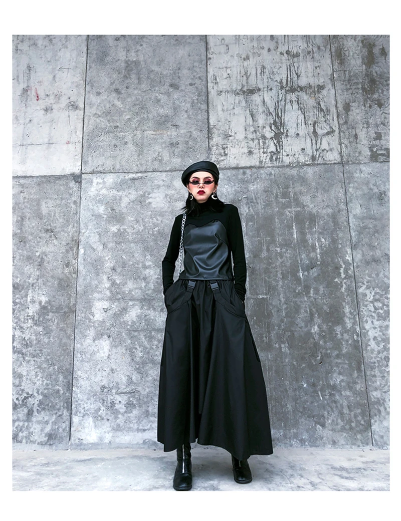 [EAM] High Elastic Waist Black  Buckle Split Joint IrregularHalf-body Skirt Women Fashion Tide New Spring Autumn 2020 1DA108