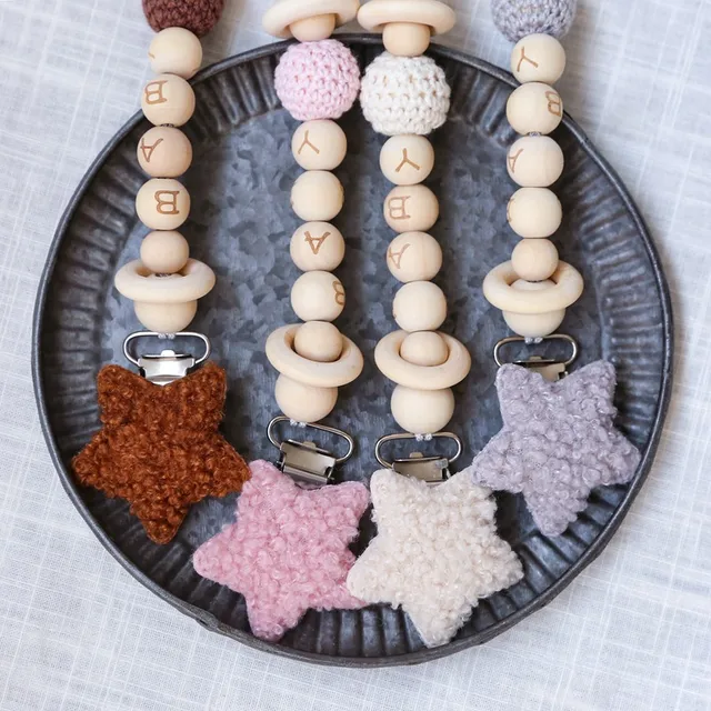 Baby Lamb wool Star Pacifier Chains Dummy Wooden Clips Chain Heart Baby Pacifier Clips Holder Chain Personalized Kids Toys 1