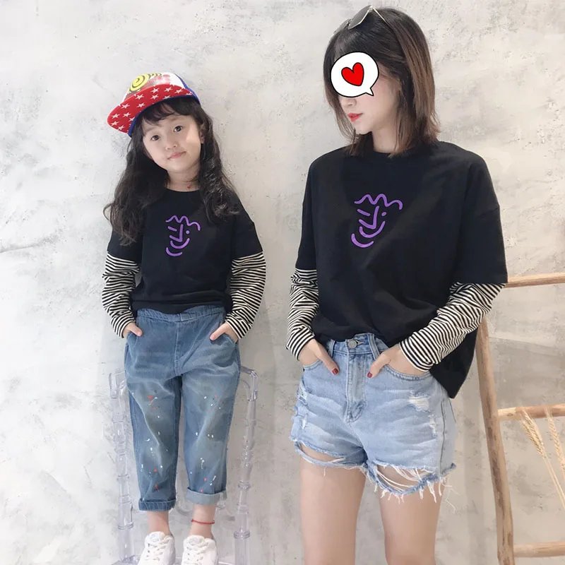 

Mommy and Me Clothes Mother and Daughter Clothes Autumn Sweater 2019 New T-Shirt Long Sleeve
