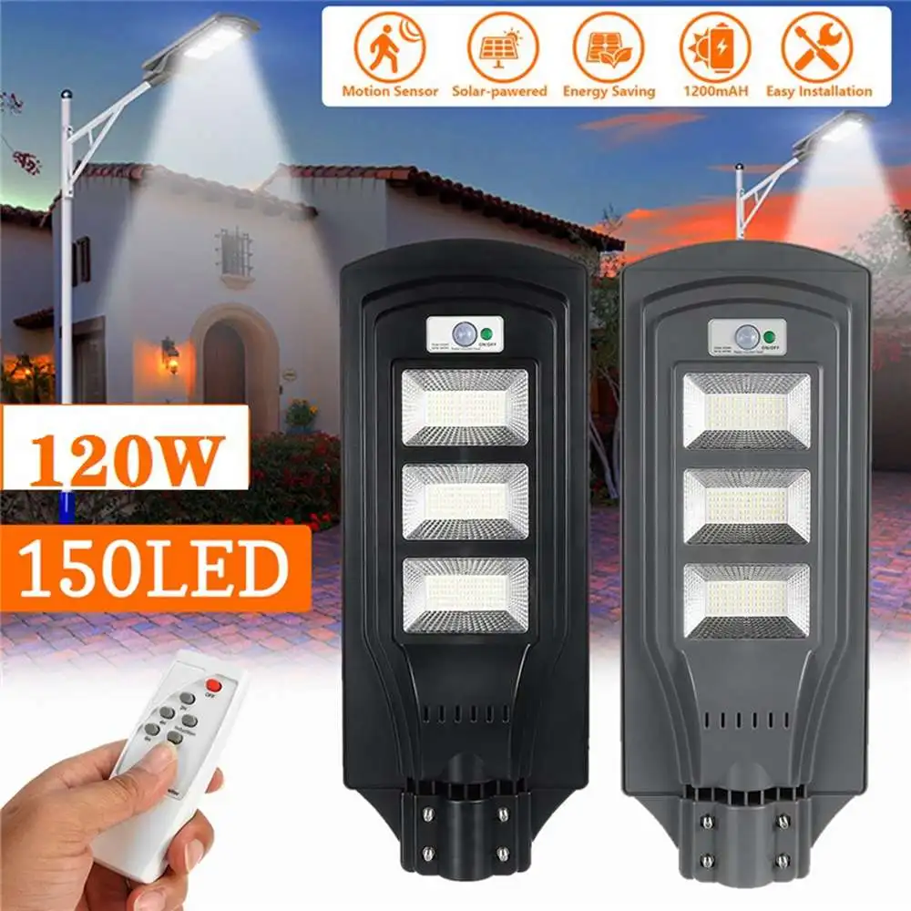 

120W Solar Street Lamp with Remote ControlOutdoor Lighting 150 LED Wall Lamp IP65 Solar Street Light +Radar Sensing
