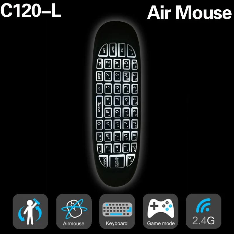 

New Backlight C120 air Mouse 6 axes Gyroscope English Rechargeable C120 Mini Wireless Keyboard 2.4G for Android TV Box PC