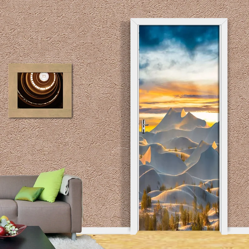 3D дверь стикер самоклеющаяся наклейка пустынный пейзаж Картина Декор для дома из ПВХ бумага для гостиной водонепроницаемый принт художественная работа