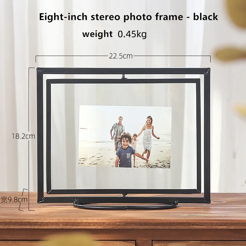 8 inch rotate black 6/8 дюймовое металлическое геометрический фоторамки Nordic Творческий дом офисный Настольный складной золотой Железные украшения стены рамка для фотографий орнамент - Цвет: 8 inch rotate black