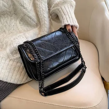 

2020 PU Leather Crossbody Bags For Women Solid Color Chain Small Shoulder Messenger Bag Female Handbags and Purses