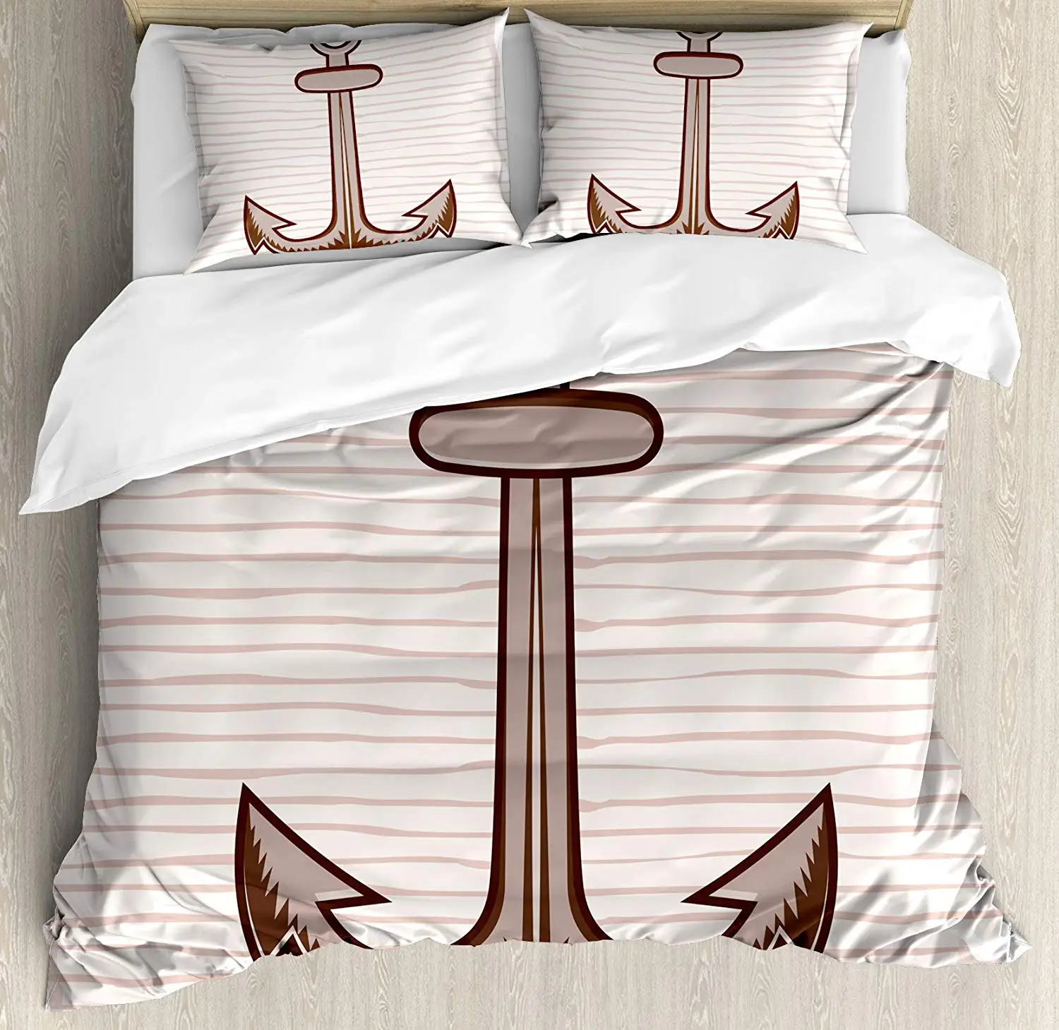Anchor Duvet Cover Set in Soft Color Captain Port Rope Diving Being Grounded Hold on Illustration Decorative 3 Piece Bed | Дом и сад
