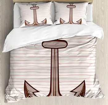 

Anchor Duvet Cover Set Anchor in Soft Color Captain Port Rope Diving Being Grounded Hold on Illustration Decorative 3 Piece Bed