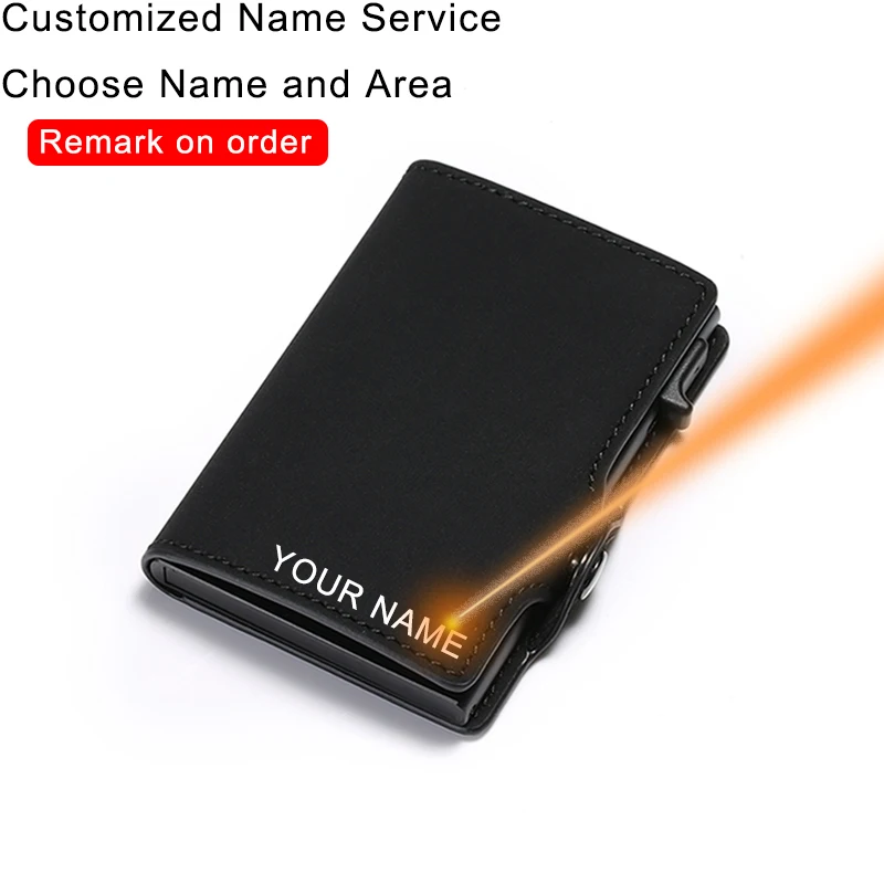 black (Name Service) Мужской кожаный бумажник для Карт Rfid, тонкий кошелек, сумка для денег, короткий кошелек, маленький, винтажный, на заказ, волшебный кошелек, мужской кошелек, Walet Wallete - Цвет: black (Name Service)