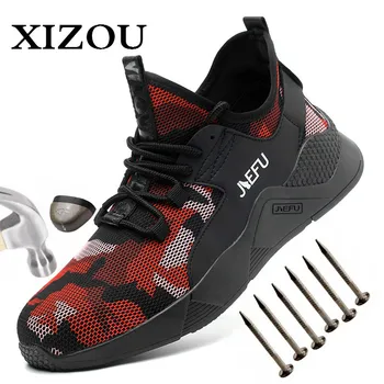 

XIZOU Safety Work Shoes for Men Steel Toe Cap Anti-smashing Working Boots Air Mesh Indestructible Casual Protective Big Size