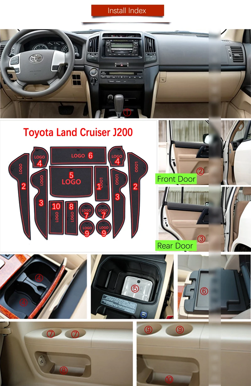 RKAC ворота шлифовальные маты для Toyota Land Cruiser 200 LC200 J200 межкомнатные дверные коврики/чашки пылезащитные коврики водяные горки Нескользящие 15 шт