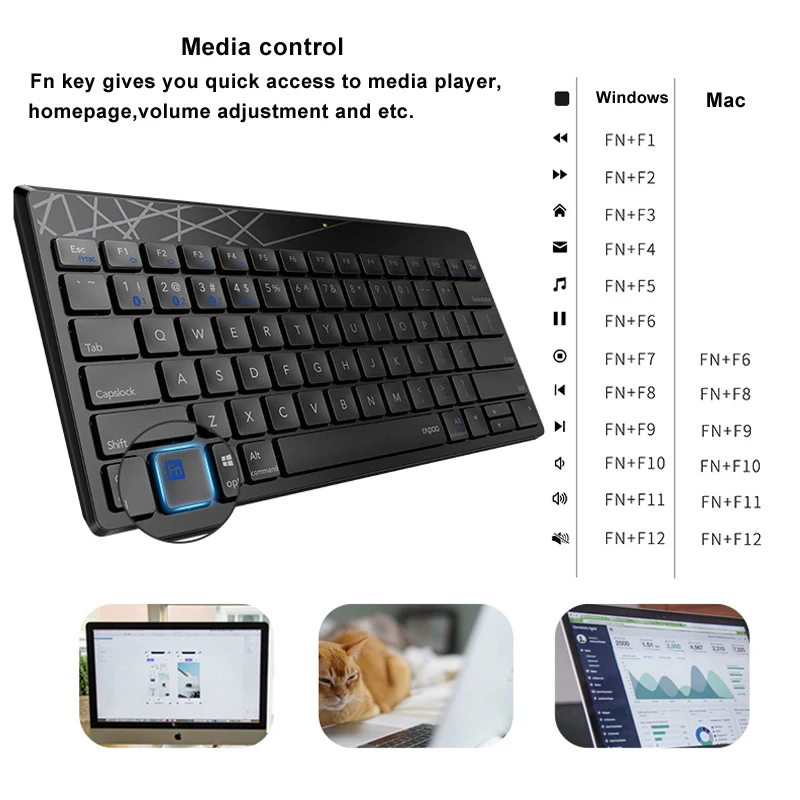 Rapoo 8000M многомодовая Бесшумная Беспроводная клавиатура мышь комбо Bluetooth 3,0& 4,0 RF 2,4G переключение между 3 устройствами