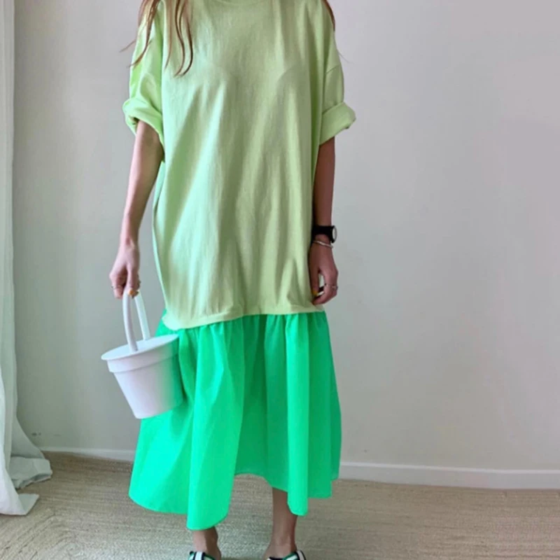 详情 (15).jpg TWOTWINSTYLE Elegant Patchwork Hit Color Dress Women O Neck Half Sleeve Oversize Casual Midi Dresses Female 2020 Summer Clothes