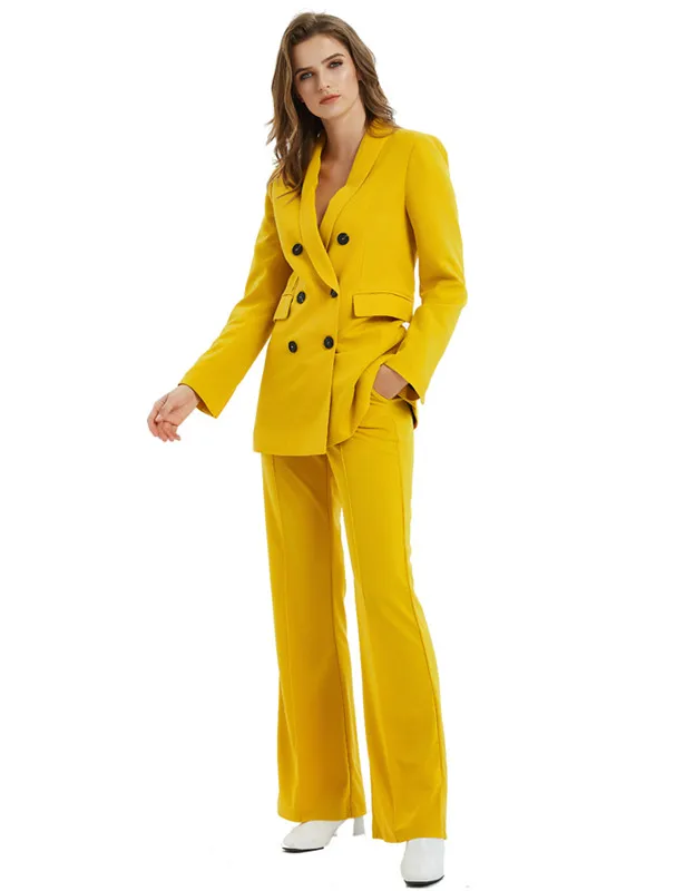 

Yellow Business Women Pant Suits for Women Plus Size Ladies Pantsuit Blazer+Pants for Work Elegant Pantsuit for Wedding Party