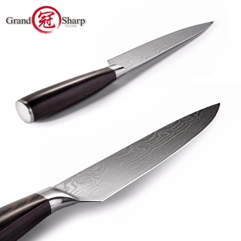 GRANDSHARP 2 шт. набор кухонных ножей шеф-повара дамасский узор немецкий нержавеющая сталь для очистки овощей Santoku профессиональные инструменты для приготовления пищи
