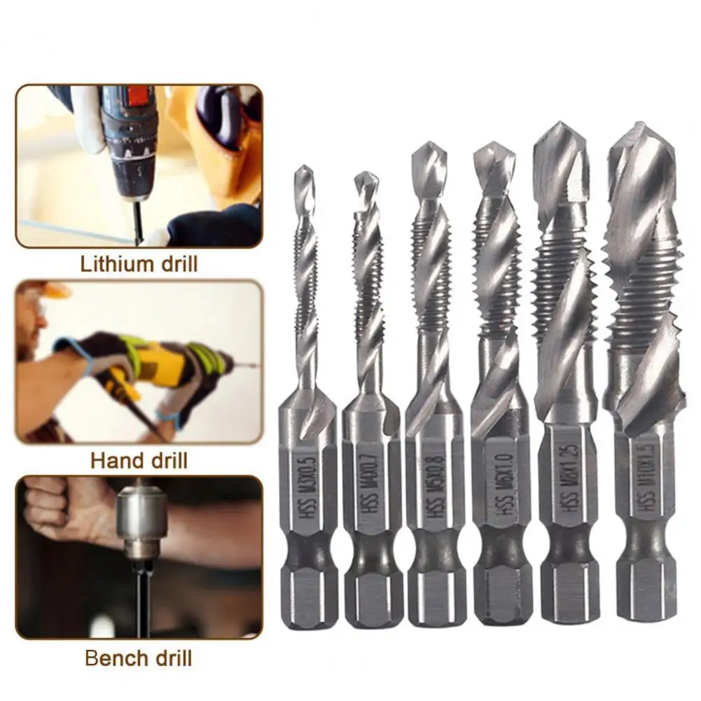 6Pcs/Set M3 M4 M5 M6 M8 M10 Tap Drills 1/4 Hex Shank Stable Clamping