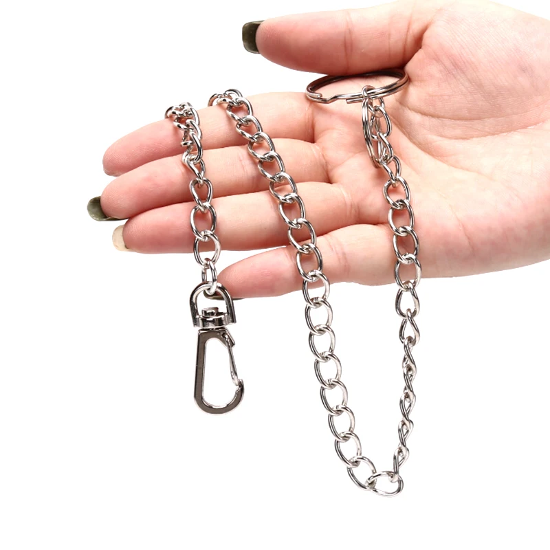 QrhYK 42cm Waist Chain Punk Hip Hop Rock Pants Chain Metal Keychains Key Ring Buckle Men Women Bag Trinket Pendant 1PC