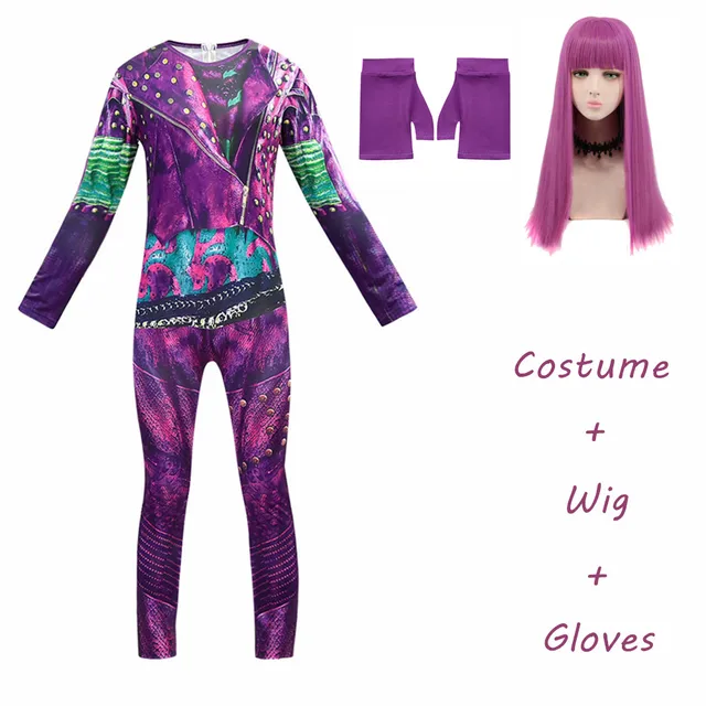 女の子 Mal 悪事ハロウィーンの衣装おかしいコスプレ子孫シーズン 3 Mal 衣装マルディグラ党 3d ジャンプスーツ Movie Tv Costumes Aliexpress