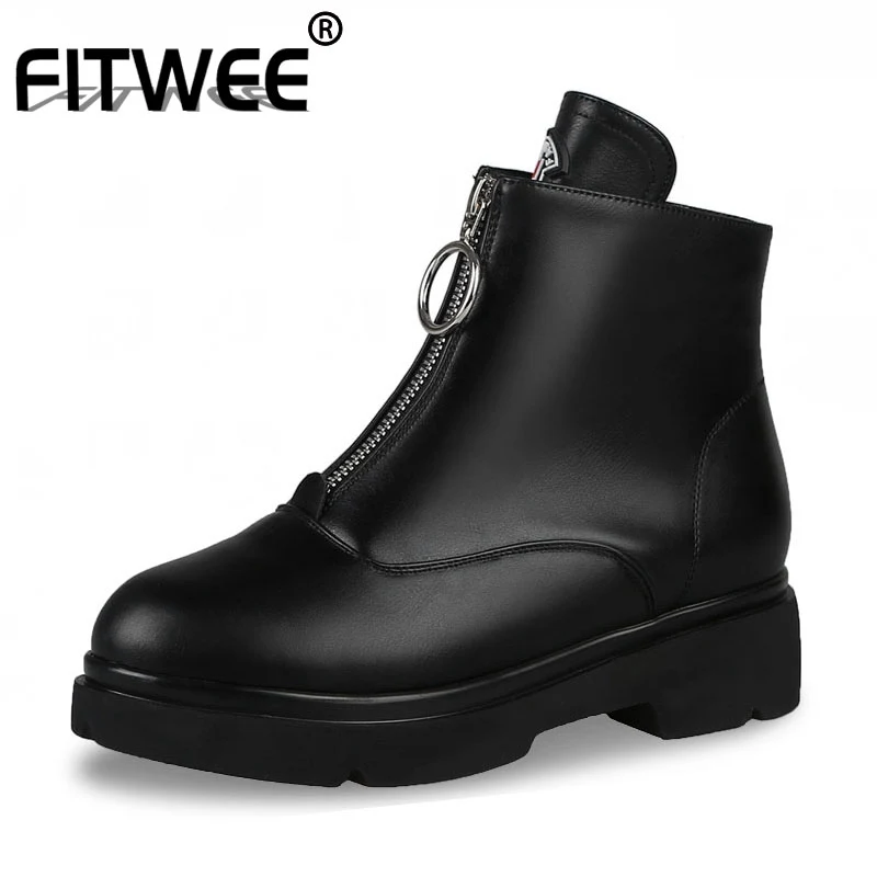 

FITWEE Pu Leahter Women Ankle Boots Winter Warm Platform Shoes Women Zipper Non-Slip Round Toe Casual Footwear Size 33-43