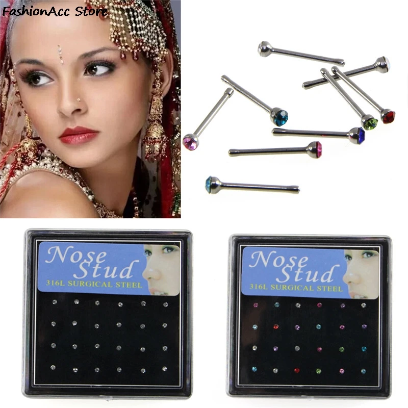 24pcs Body Rhinestone Stainless Steel Nose Ring Piercing Bone Stud