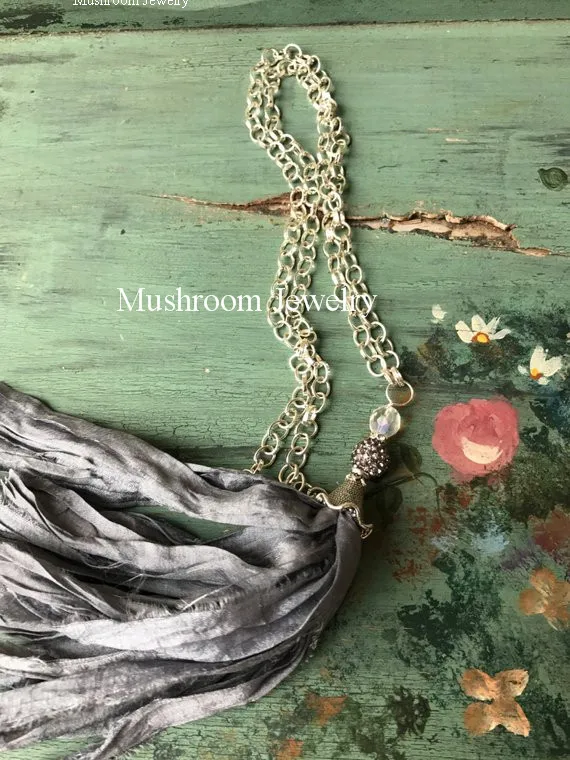 Boho Chic Silver Plated Chain Sari Silk Tassel Necklace Women | Украшения и аксессуары