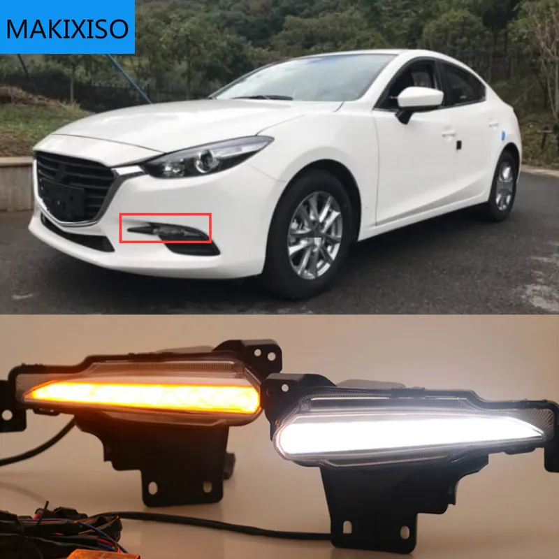 

Дневные ходовые огни, 2 шт., для Mazda 3 axela 2017, 2018, 12 В, Светодиодные Автомобильные дневные ходовые огни, противотуманные фары с реле сигнала поворота