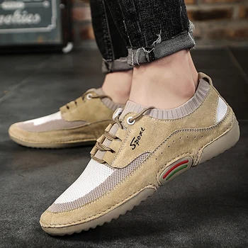 

Genuine Leather And Mesh Shoes Men Lace-up Loafers Classic Octopus Casual Men Shoes Quality Men Flats Lace-Up Driving Shoes