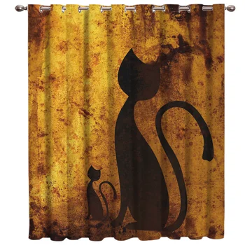 

Cat Silhouettes On A Gold Mottled Background Window Curtains Dark Living Room Curtain Rod Kitchen Drapes Fabric Indoor