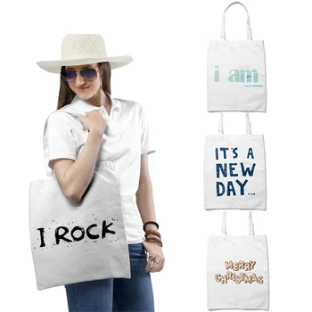 

I Rock Letter Print Eco-friendly Women Female Reusable Shoulder Handbag for Travel Grocery Tote Bags Folding Shopping Bag