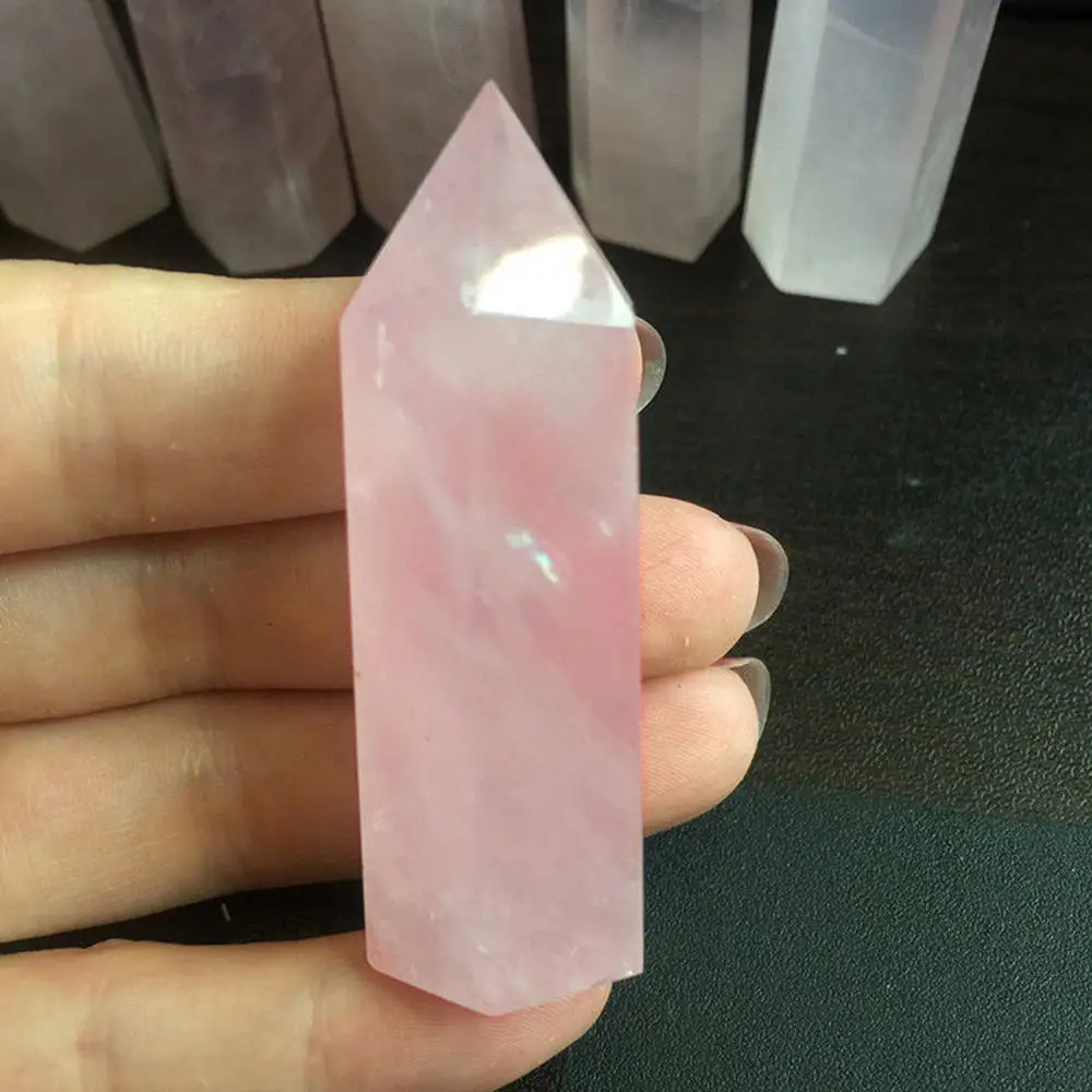 1PC Natural Pink Rose Quartz Crystal Wand Point Healing Mineral Stone DIY Home Decor for Mineral Stone Collection