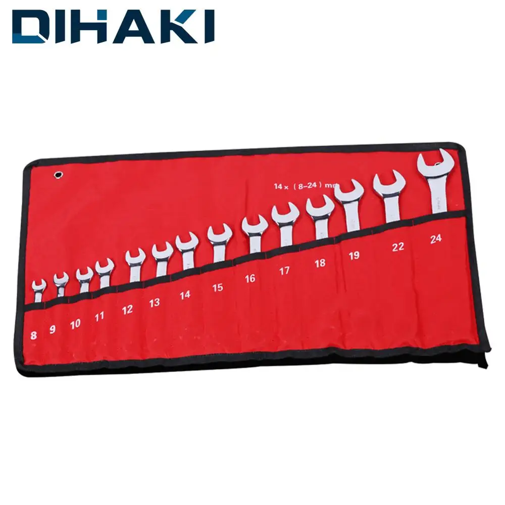 

14Pcs Ratchet Combination Wrench Set with Roll-up Storage Pouch Metric 8mm to 24mm Hand Tool for Repair Double End Wrench