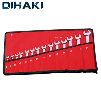 

14Pcs Ratchet Combination Wrench Set with Roll-up Storage Pouch Metric 8mm to 24mm Hand Tool for Repair Double End Wrench