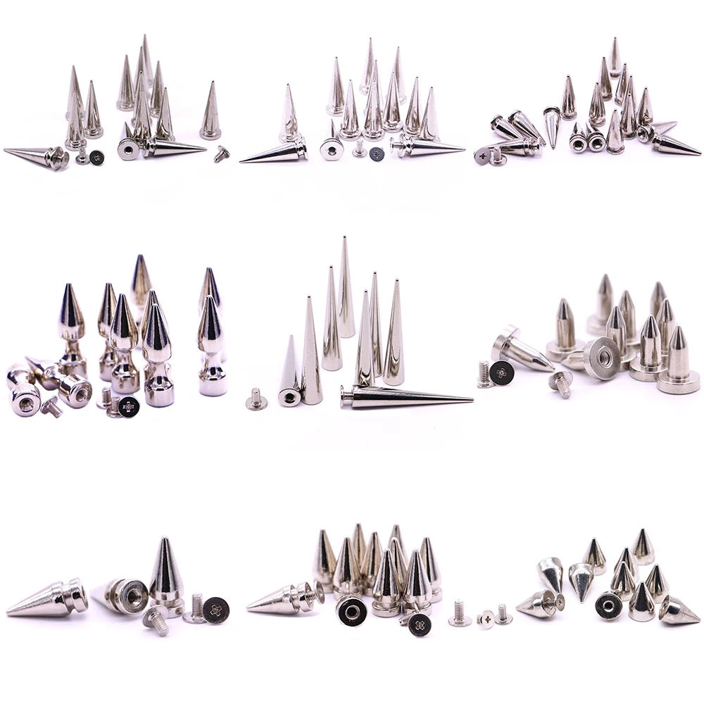 New Silver top-grade tapered rivets, big leather craft studs rivets black spikes and studs silver studs punk B-05