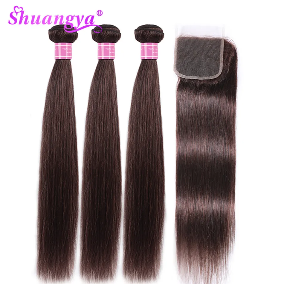 

Brazilian Straight Hair Bundles With Closure 100% Human Hair Bundles With Closure Remy 3 Bundles With Closure Color Burg# 4#