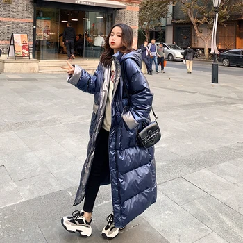 

Winter 2020 female Jacket 2020 New Long Fashion Glossy Quality Thick Warm Parkas Loose Hooded Commuting Leisure Women jacket M38