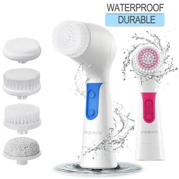 

4 in 1 Waterproof Electric Facial and Body Cleansing Brush with 4 Brush Heads for Removing Blackhead Exfoliating and Massaging