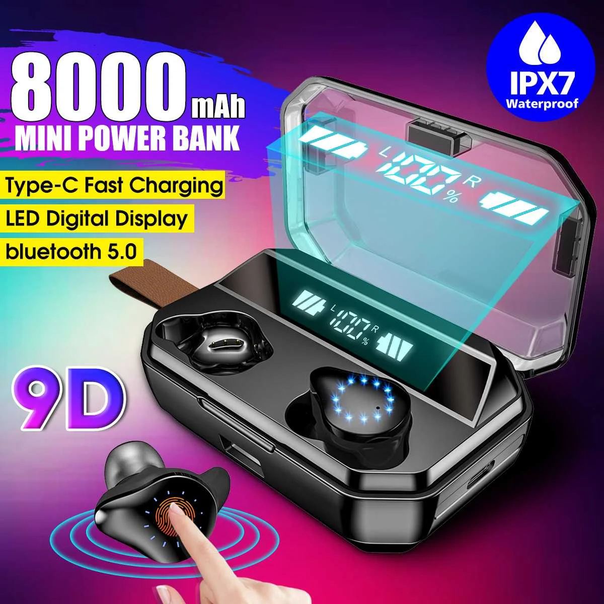 

8000mAh TWS Wireless Headphone LED Power Display 9D HiFi Stereo Earphones Sports Waterproof bluetooth 5.0 Earbuds for Smartphone