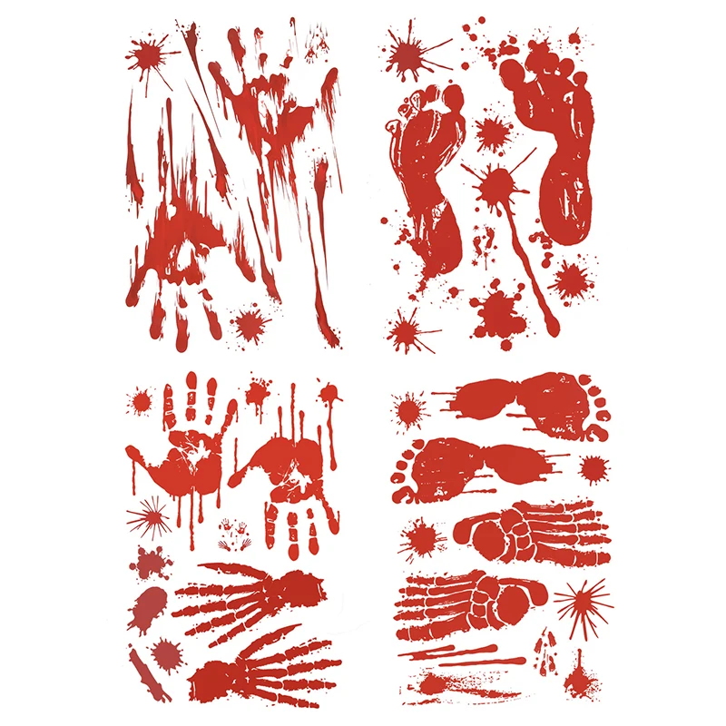 Mantel Sangriento de Halloween Pegatinas de Huellas de Manos y Huellas Espeluznantes con Pancartas de Cuchillo de Sangre de Terror para Decoración de Fiesta de Halloween Carnaval Mardi Gras 