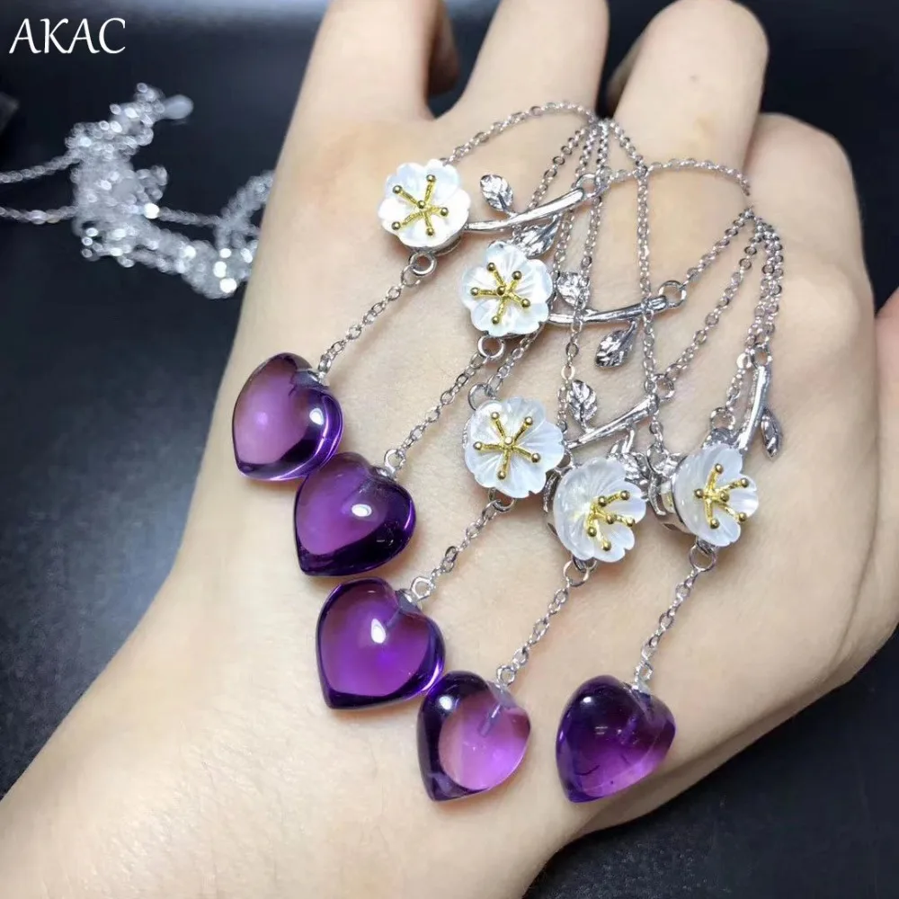 AKAC approx17* 18 мм натуральный аметист кварц heartshape подвеска S925 серебро розовый кварц кулон