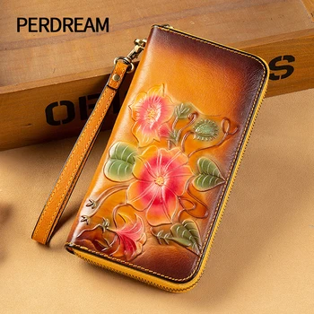 

Ladies genuine leather cowhide long wallet multi-function card pocket clutch RFID antimagnetic retro wallet