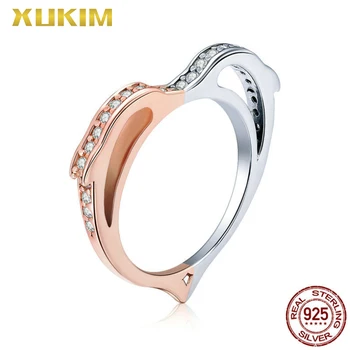 

Xukim Jewelry 925 Sterling Silver Ring for Women Dolphin Size6 Size7 8 Rose Gold Engagement Ring Romantic Dropshipping MSR825