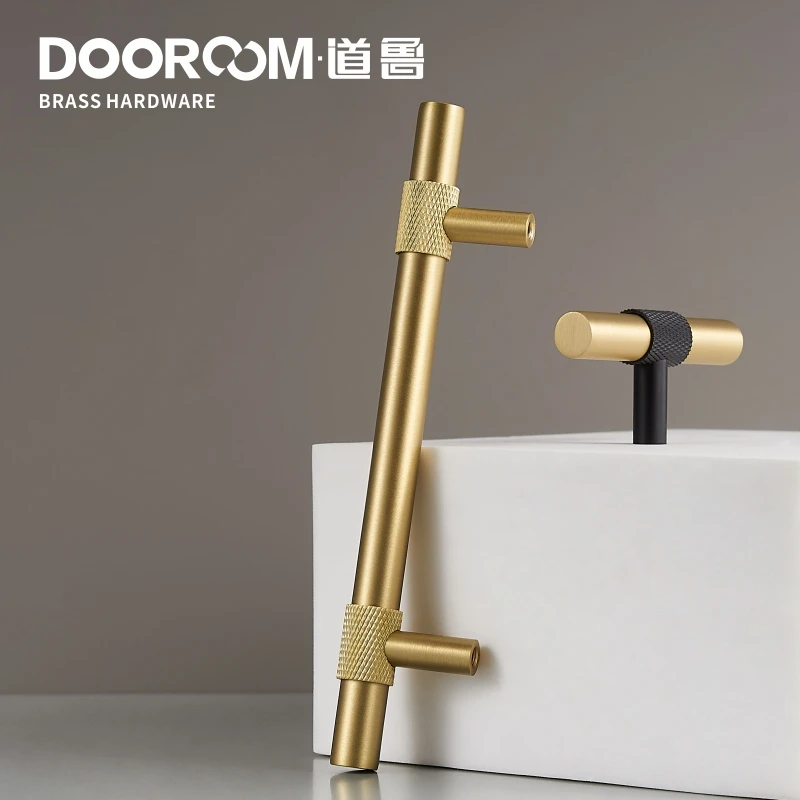 Латунные мебельные ручки Dooroom современные накатанные черные и золотые для шкафа