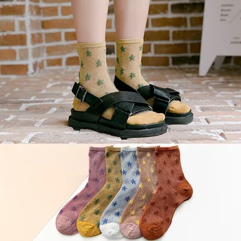

New style gold and silver stars ladies tube socks fashion glass hollow hollow breathable female socks