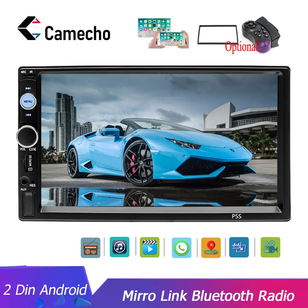 Camecho 7 inch Touch Screen in Dash Car Radio Video Multimedia Player MP5 Player TF USB FM Radio with iOS//Android Mirror Link Remote Control /& Steering Wheel Control Upgraded 2 din Car Stereo