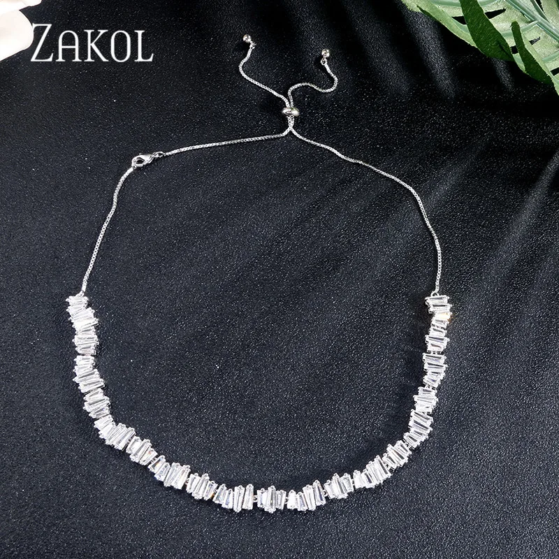 Skup ZAKOL moda marka biżuteria 3 kolory prostokąt cyrkonia Chokers naszyjnik momenty dla kobiet rocznica FSNP076