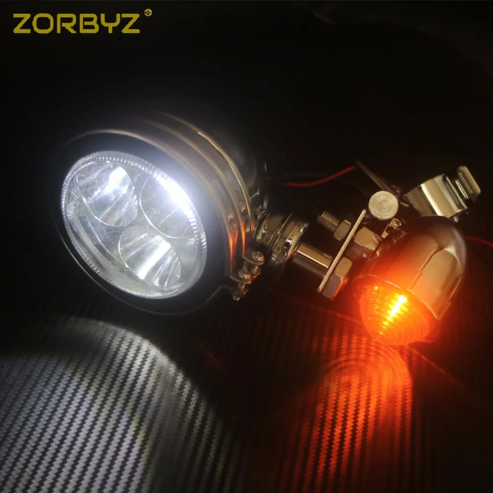 ZORBYZ мотоциклетные Хромированные Металлические точечные Противотуманные фары с поворотным сигналом для Harley Honda Kawasaki туристический мотоцикл