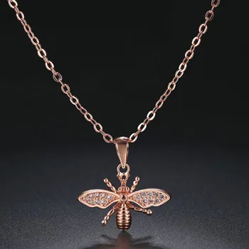 

New Fashion Little Bee Necklace With Rose Gold Plated AAA Zircon Inlaid Cross Border Popular Jewelry